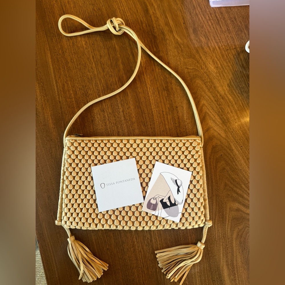 *NWT* Tissa Fontaneda Gold Leather “Party Bag”